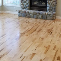 hardwood flooring with a fireplace